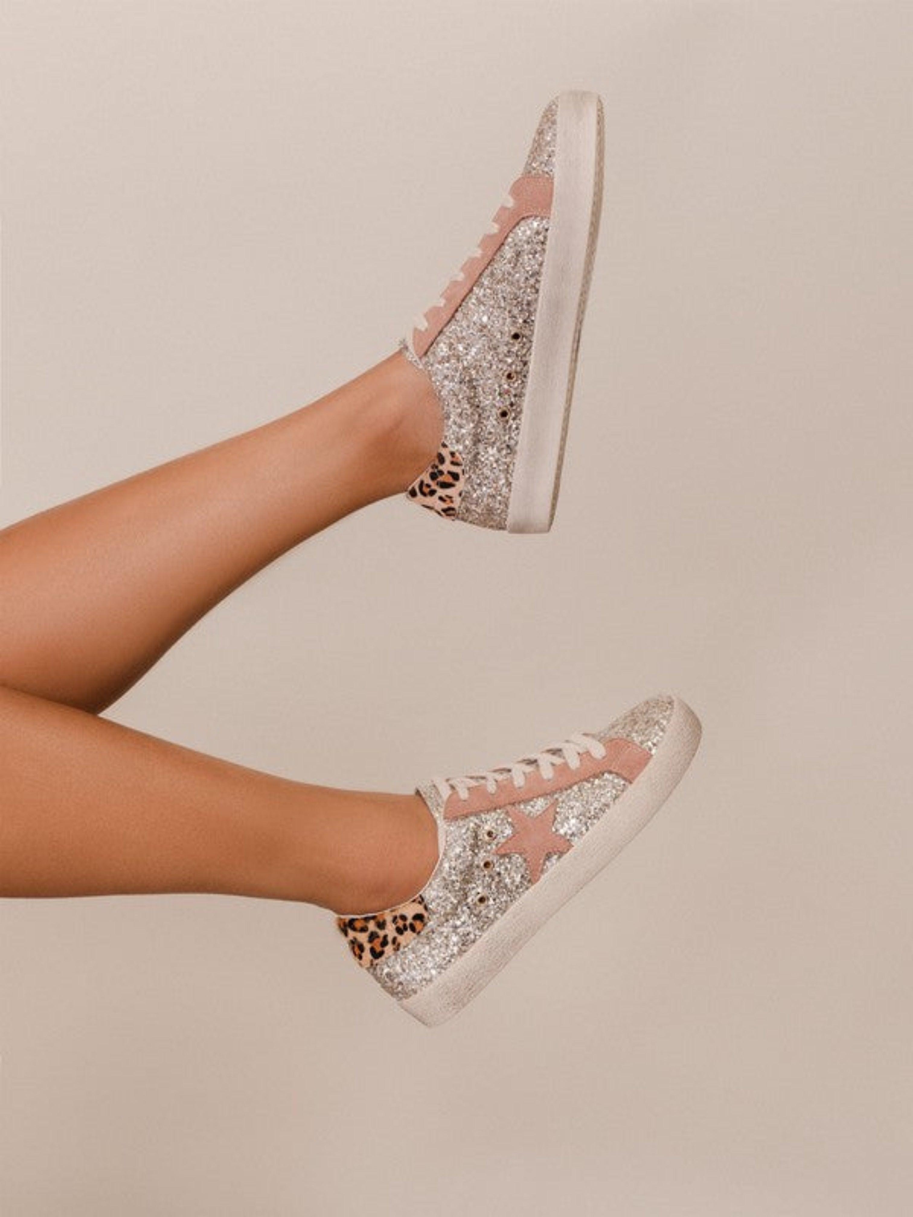SKYE GLITTER SNEAKERS-LIGHT GOLD | Funky Shoes Laurel