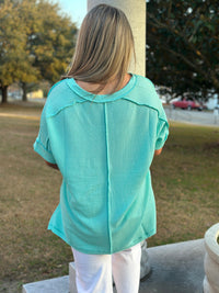 BAILEY RIBBED SHORT SLEEVE V-NECK TOP-MINT