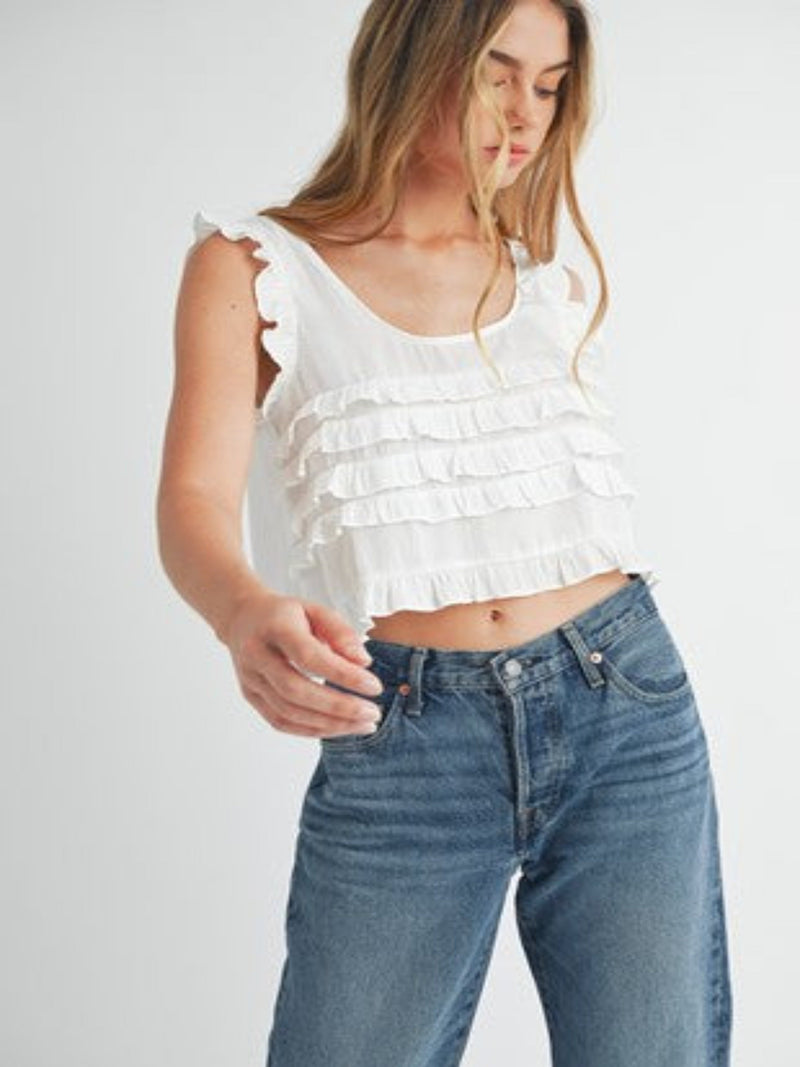 MABLE TIERED RUFFLE TOP-WHITE