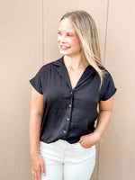 HAZEL BUTTON DOWN TOP-BLACK