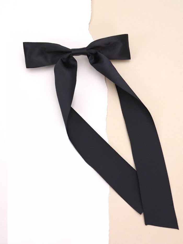 SILKY SATIN BOW LACE HAIR CLIP-BLACK