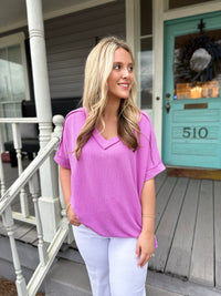 BAILEY RIBBED SHORT SLEEVE V-NECK TOP-VIOLET