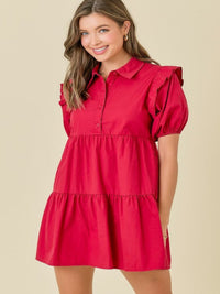 CERISE BUTTON DOWN DRESS-RED