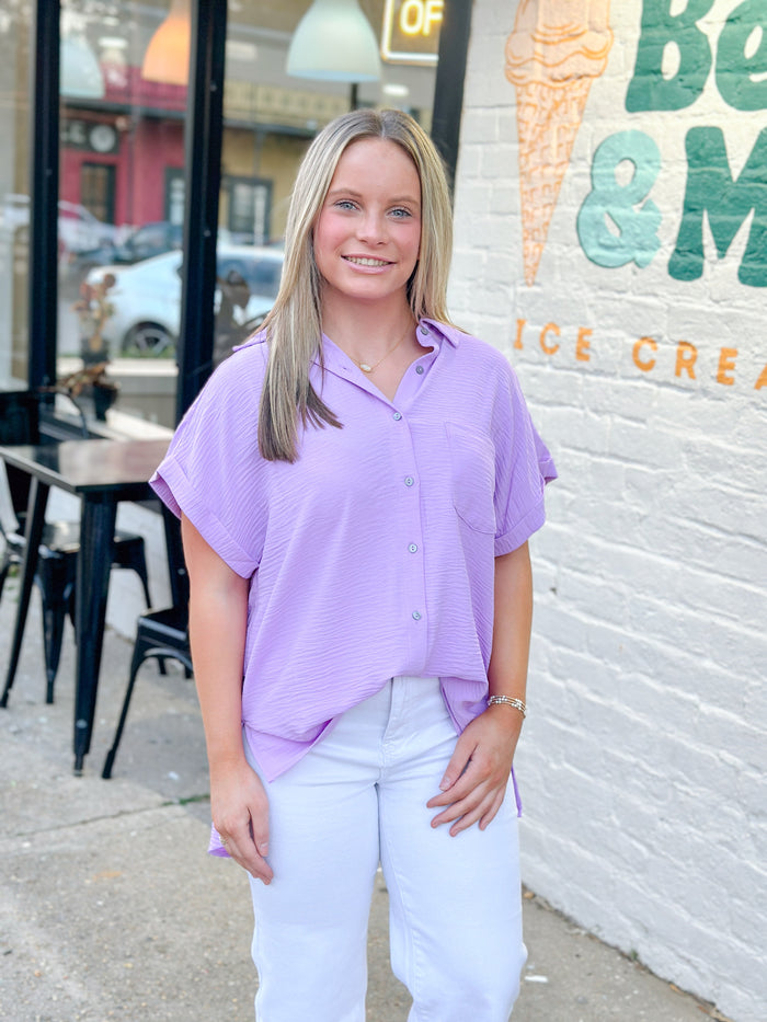 MINDY AIR FLOW WOVEN BUTTON SHIRT-LAVENDER