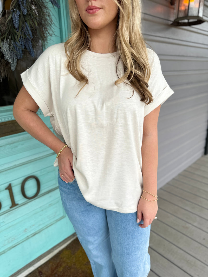 SPRING IS HERE COTTON TEE-BEIGE