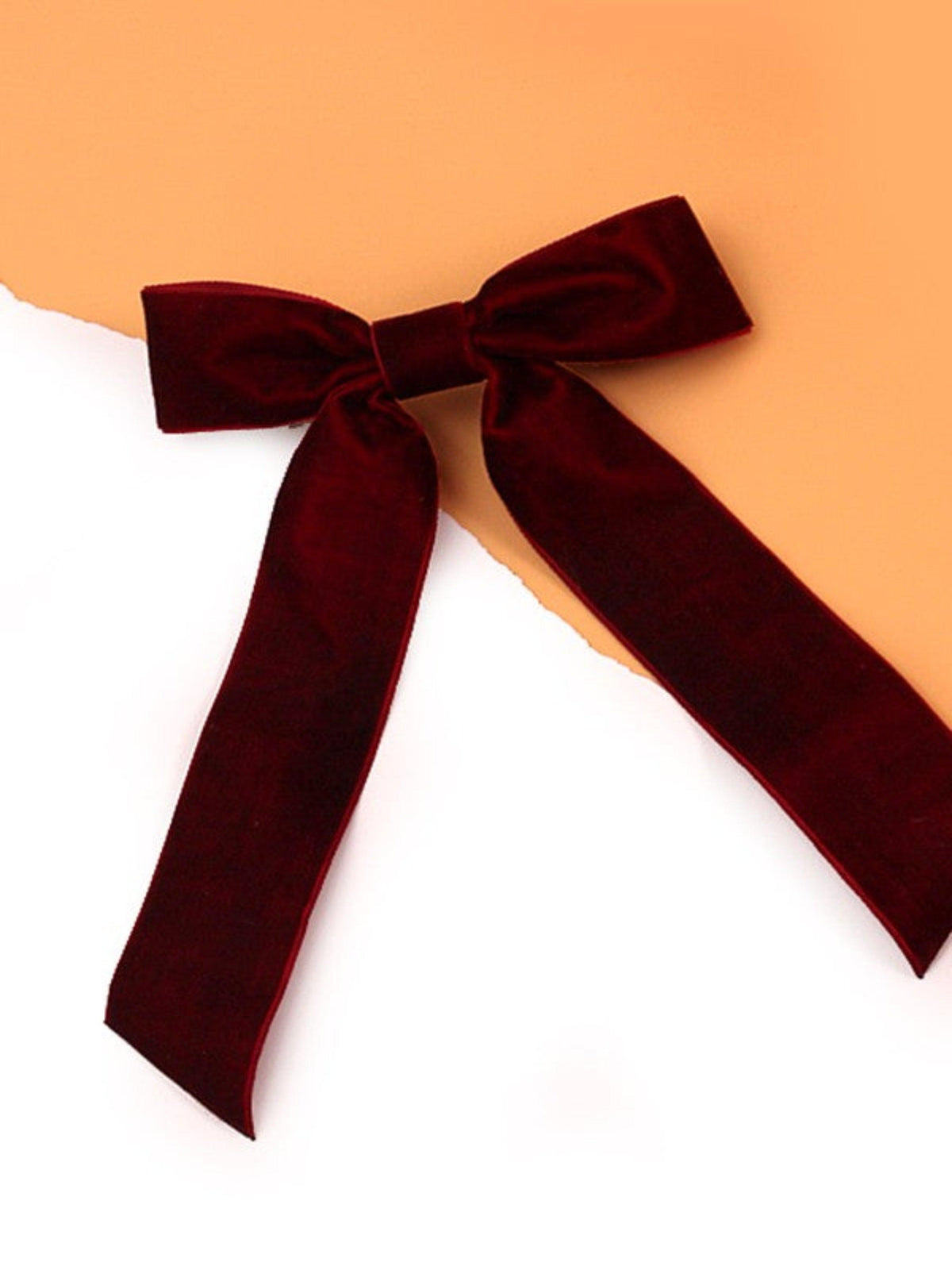 VELVET BOW LACE HAIR CLIP-BURGUNDY