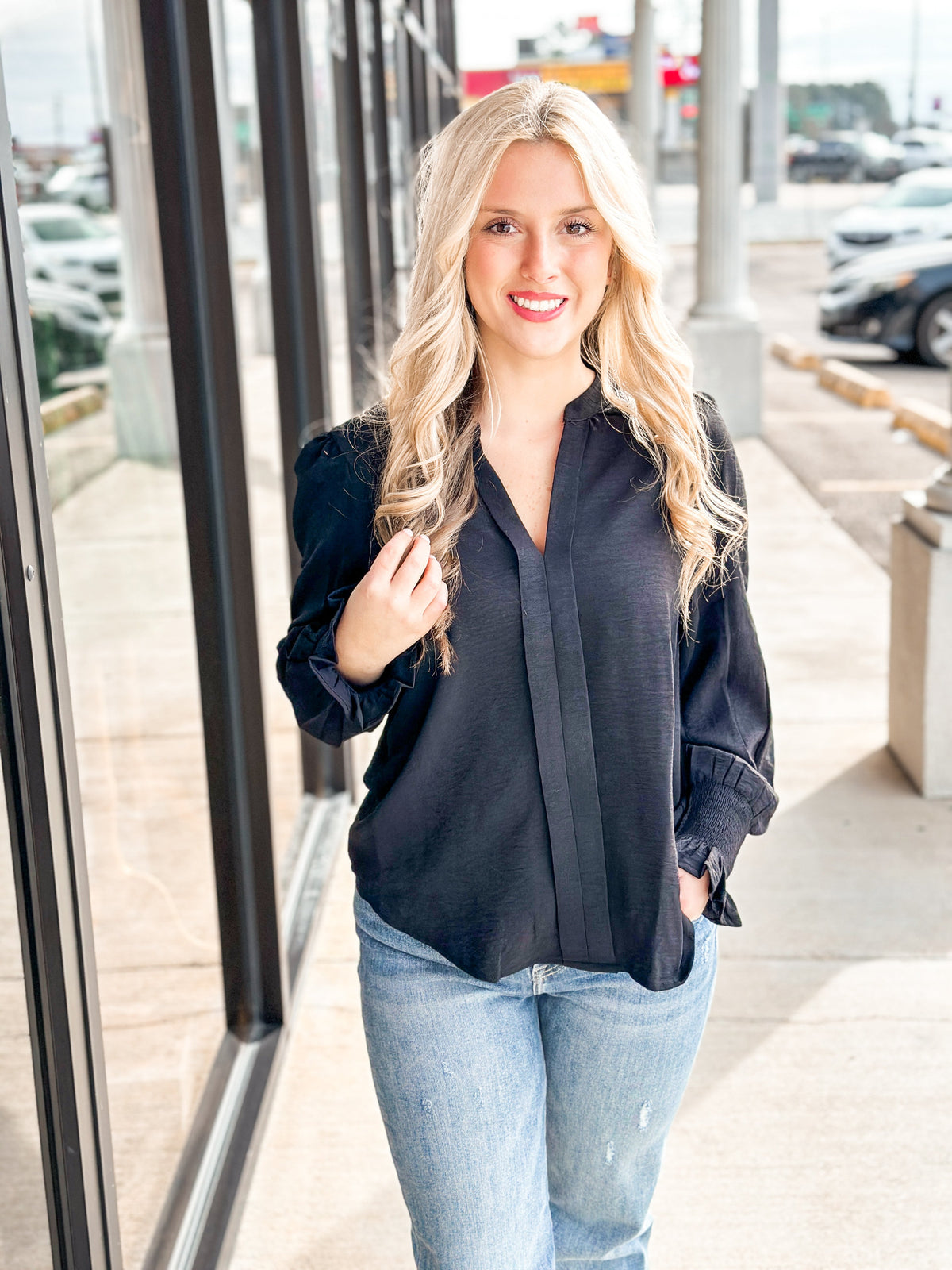 PURSUIT LONG SLEEVE BLOUSE-BLACK