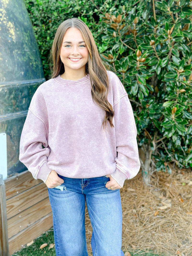 OVERSIZED FLEECE PULLOVER-ROSE