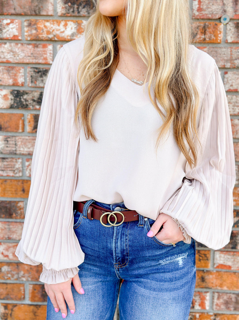 ERICA LONG SLEEVE BLOUSE-TAUPE