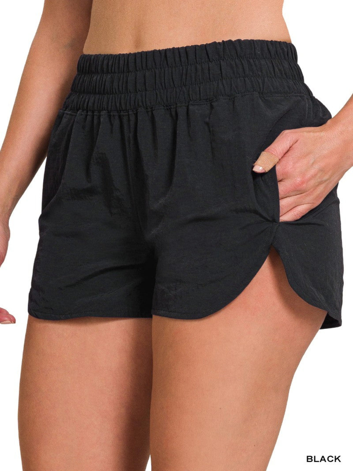 ELASTIC WAIST ATHLETIC SHORTS-BLACK