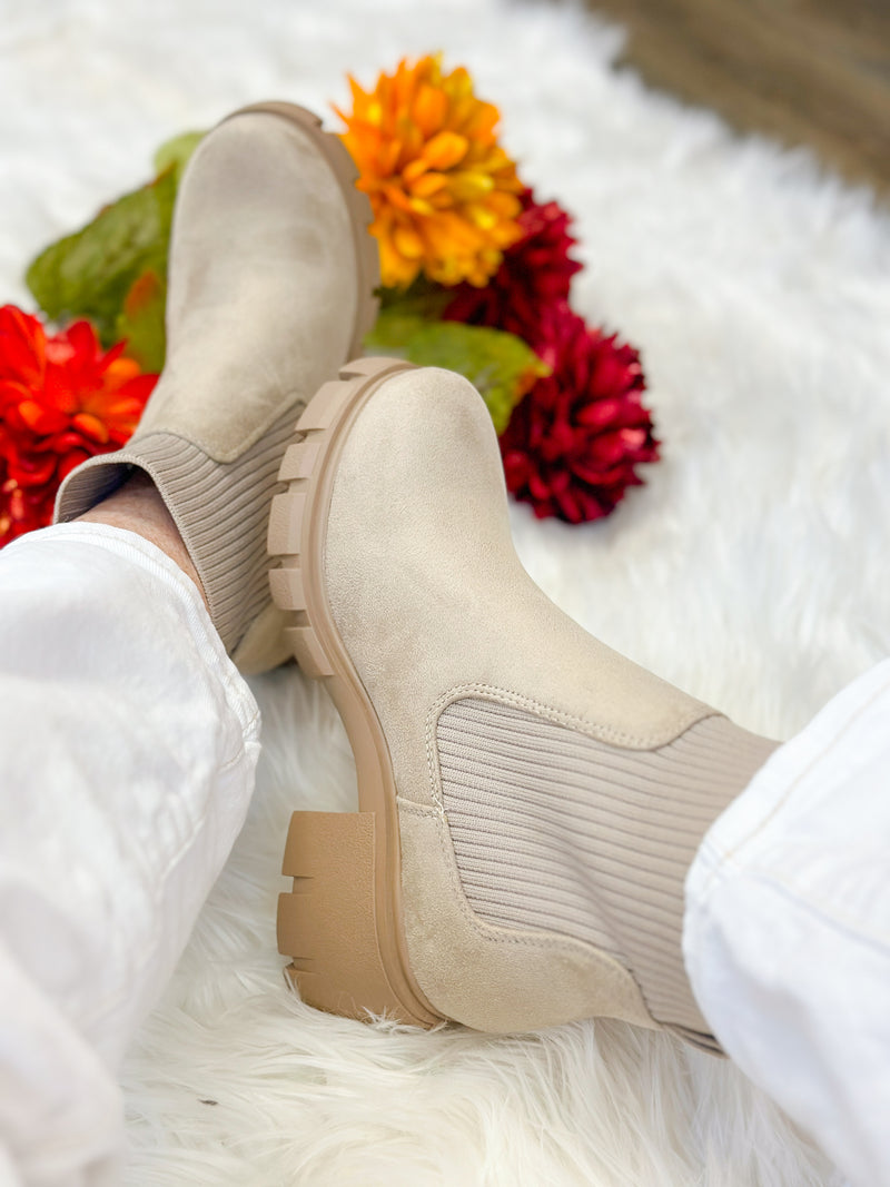 ZOEY BOOTIE-TAUPE SUEDE