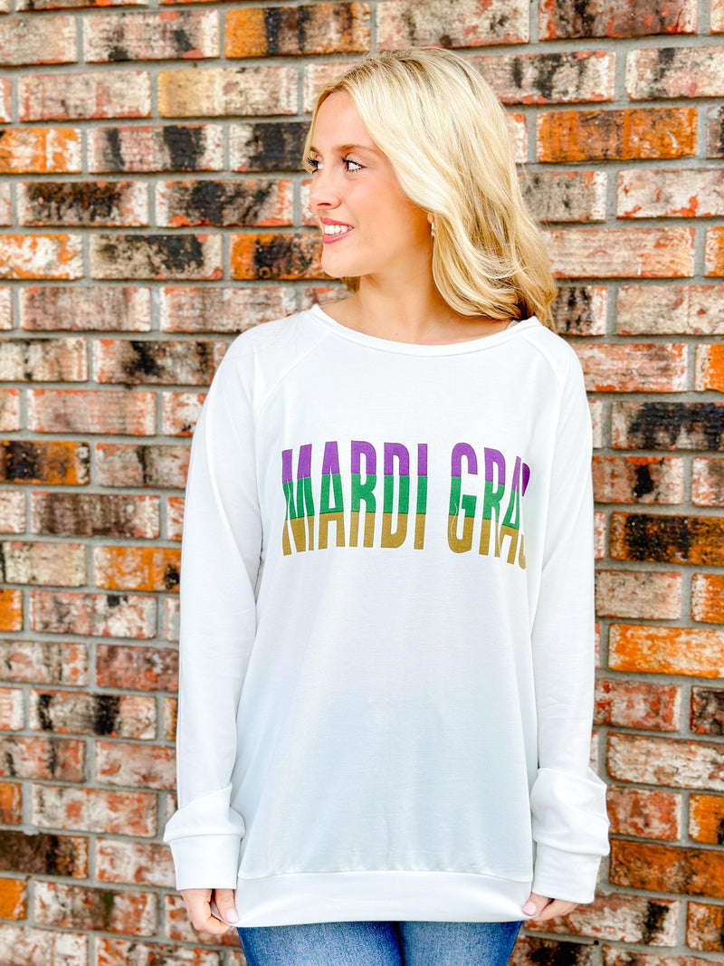 MARDI GRAS LONG SLEEVE PULLOVER-IVORY