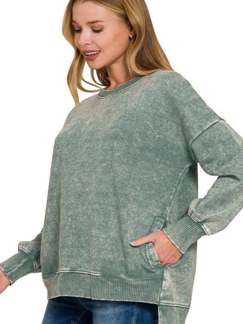 HELLO FALL FLEECE PULLOVER- ASH JADE