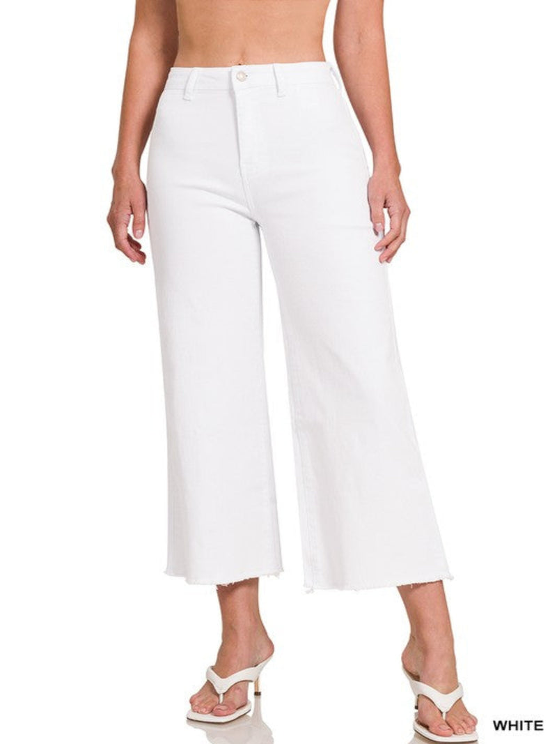 high waist cropped pants white