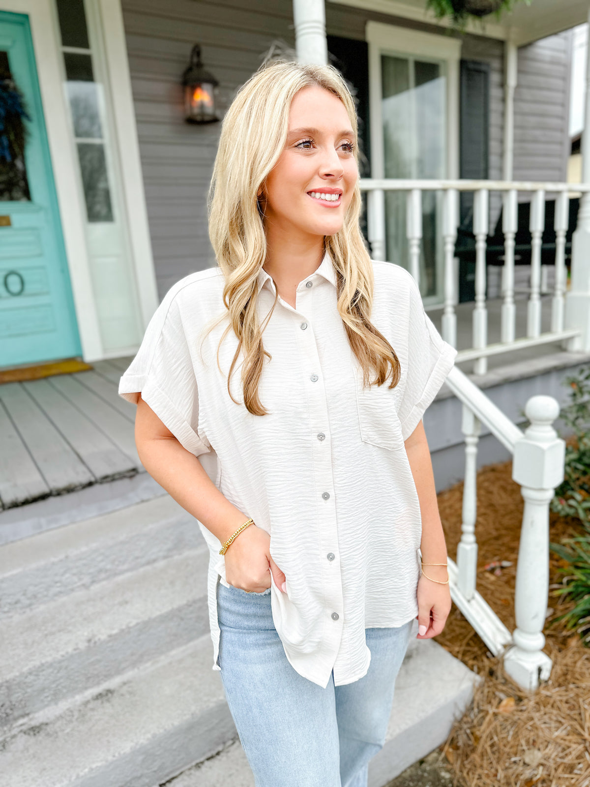 MINDY AIR FLOW WOVEN BUTTON SHIRT-WHITE