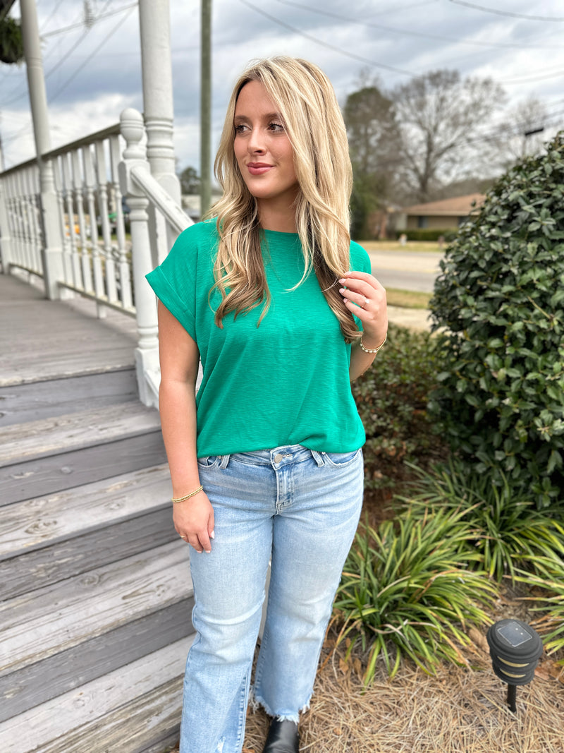 SPRING IS HERE COTTON TEE-KELLY GREEN