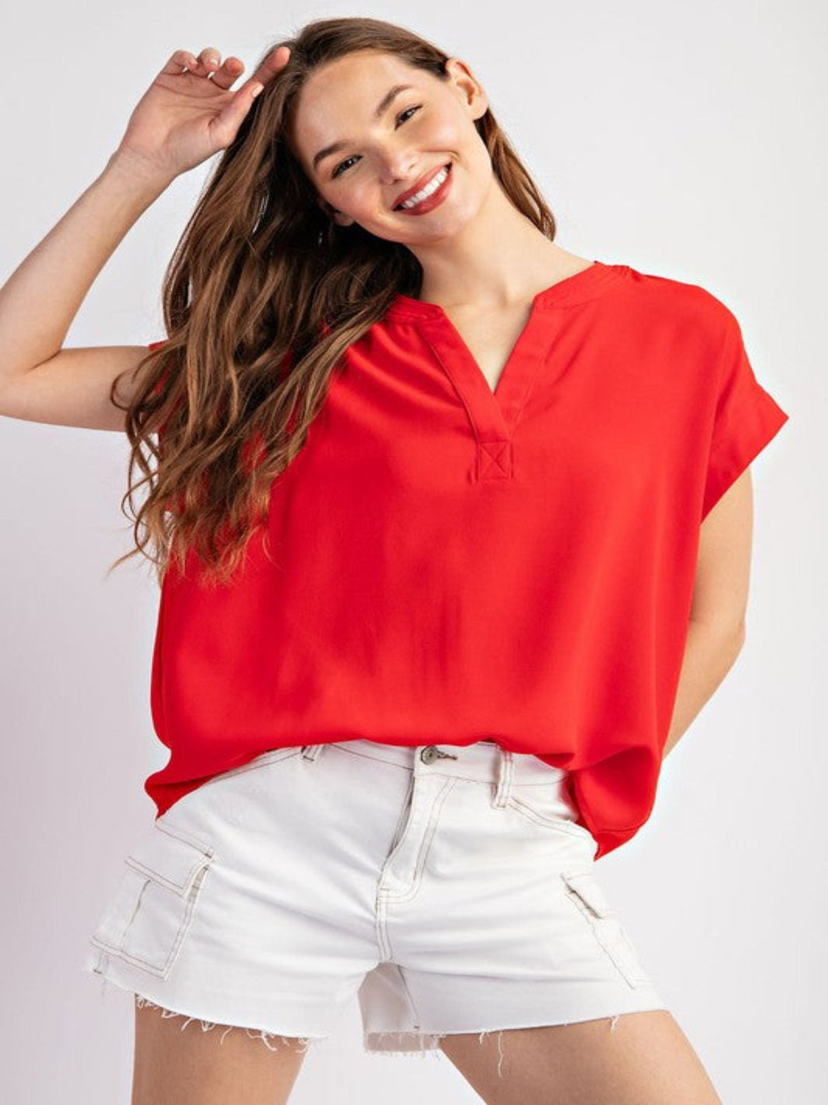 MISSY V-NECK TOP-RED