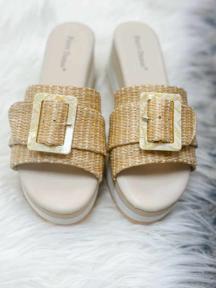 JUNE BUCKLE SLIDE-NATURAL RAFFIA