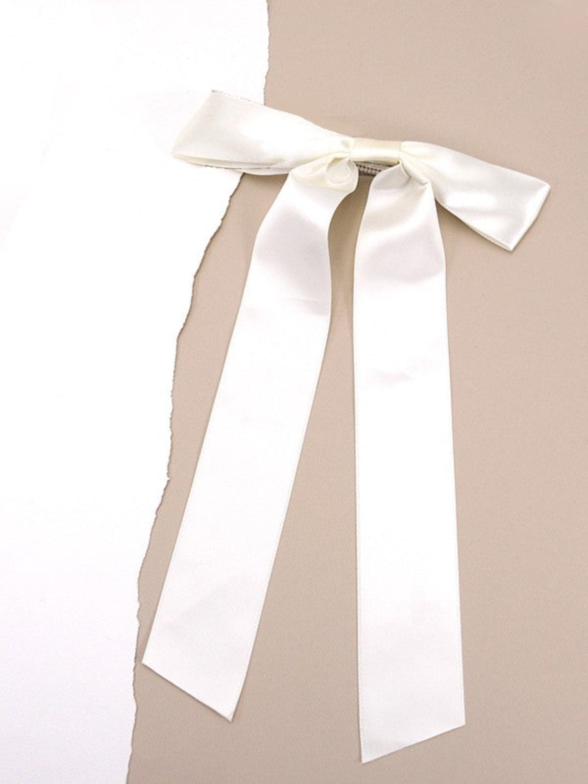 SILKY SATIN BOW LACE HAIR CLIP-IVORY