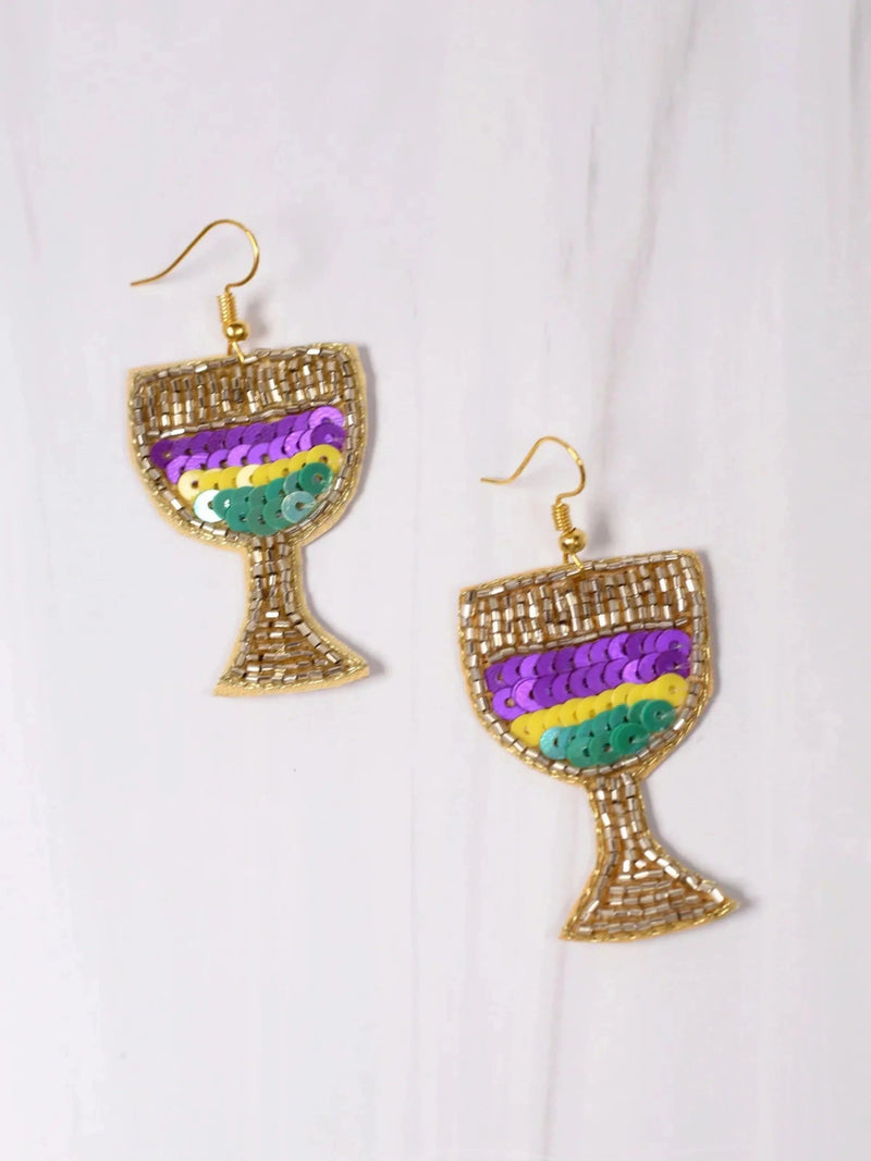 MARDI GRAS WINE GLASS EARRINGS