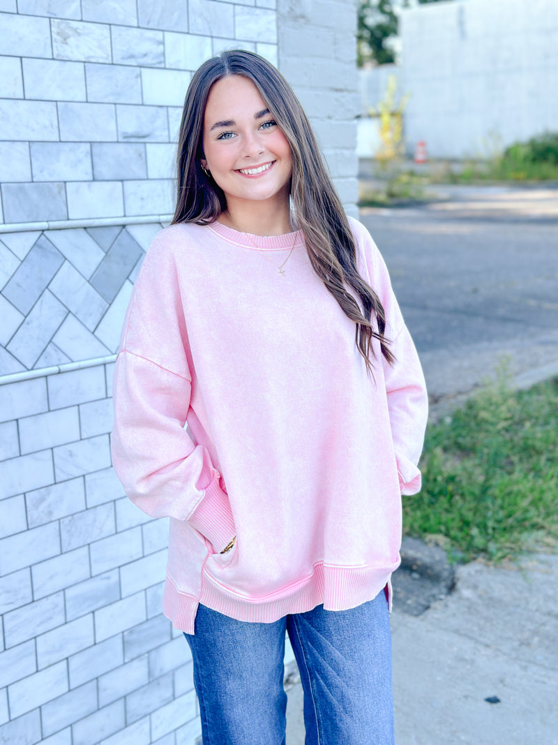 HELLO FALL FLEECE PULLOVER-DK PINK