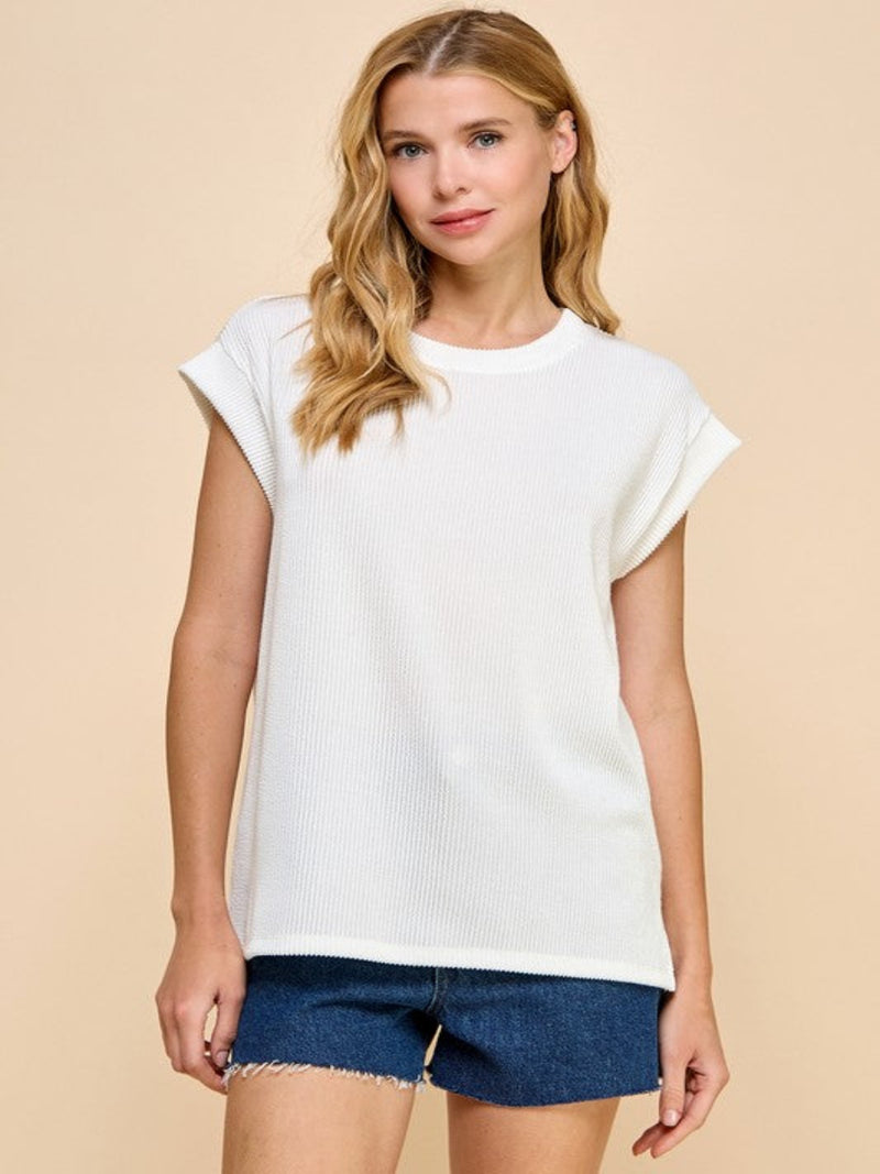 ADDISON RIBBED TOP-WHITE