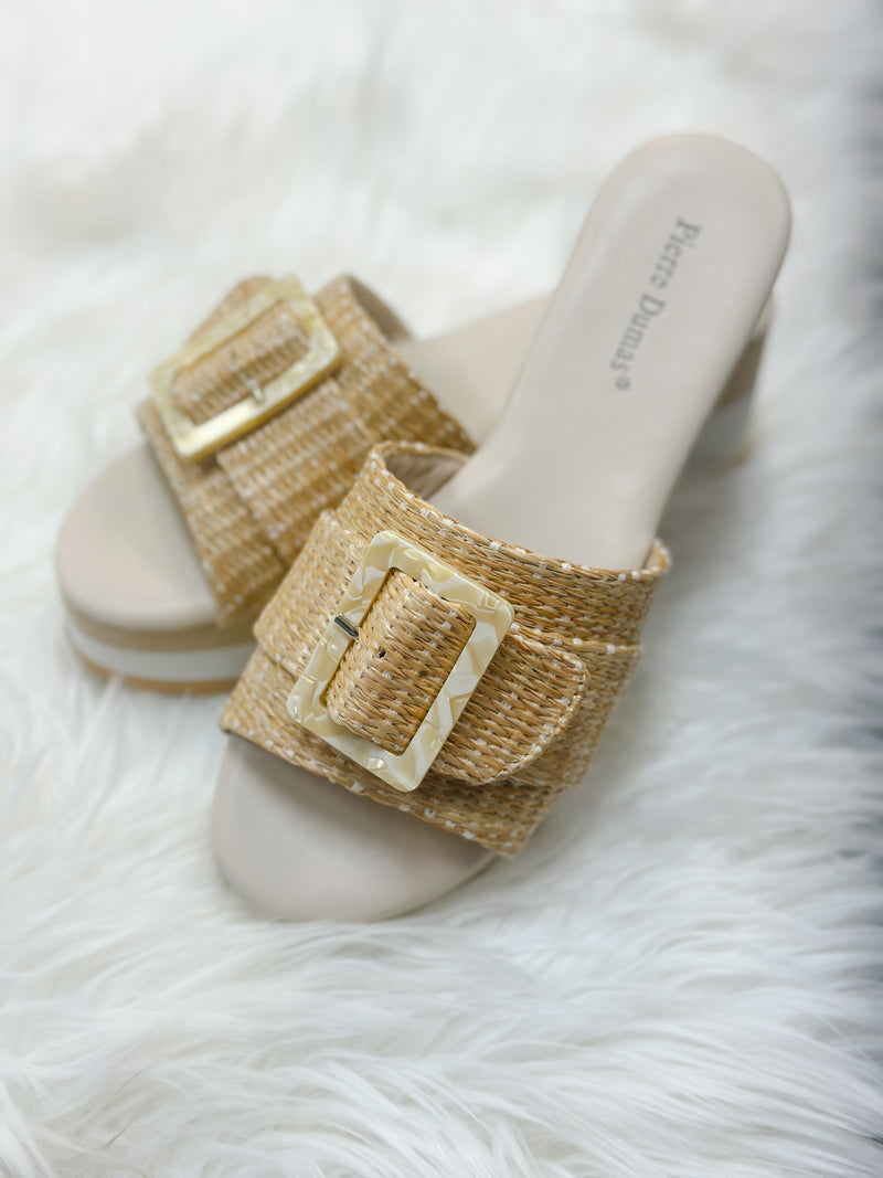 JUNE BUCKLE SLIDE-NATURAL RAFFIA