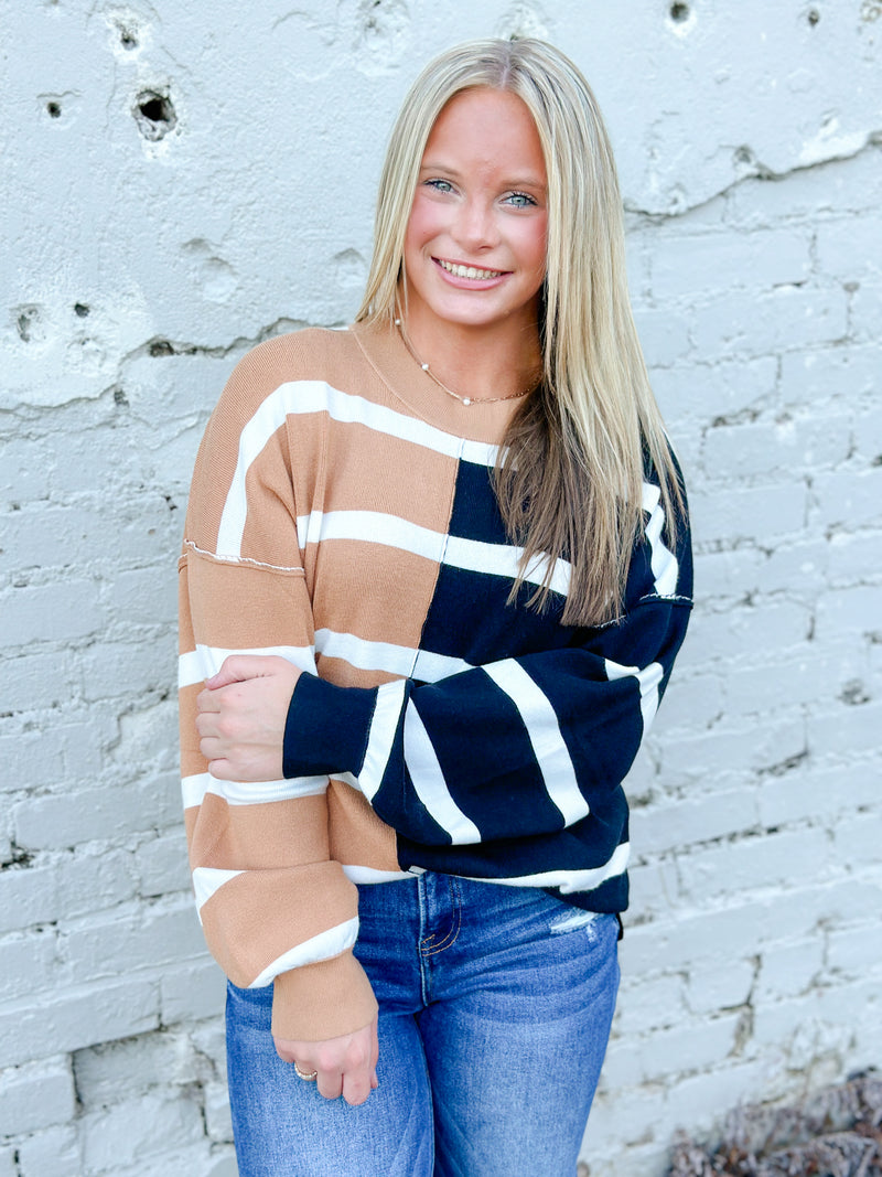 SENSATIONAL STRIPED SWEATER-BLACK/TAN