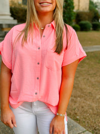 MINDY AIR FLOW WOVEN BUTTON SHIRT-BRIGHT PINK