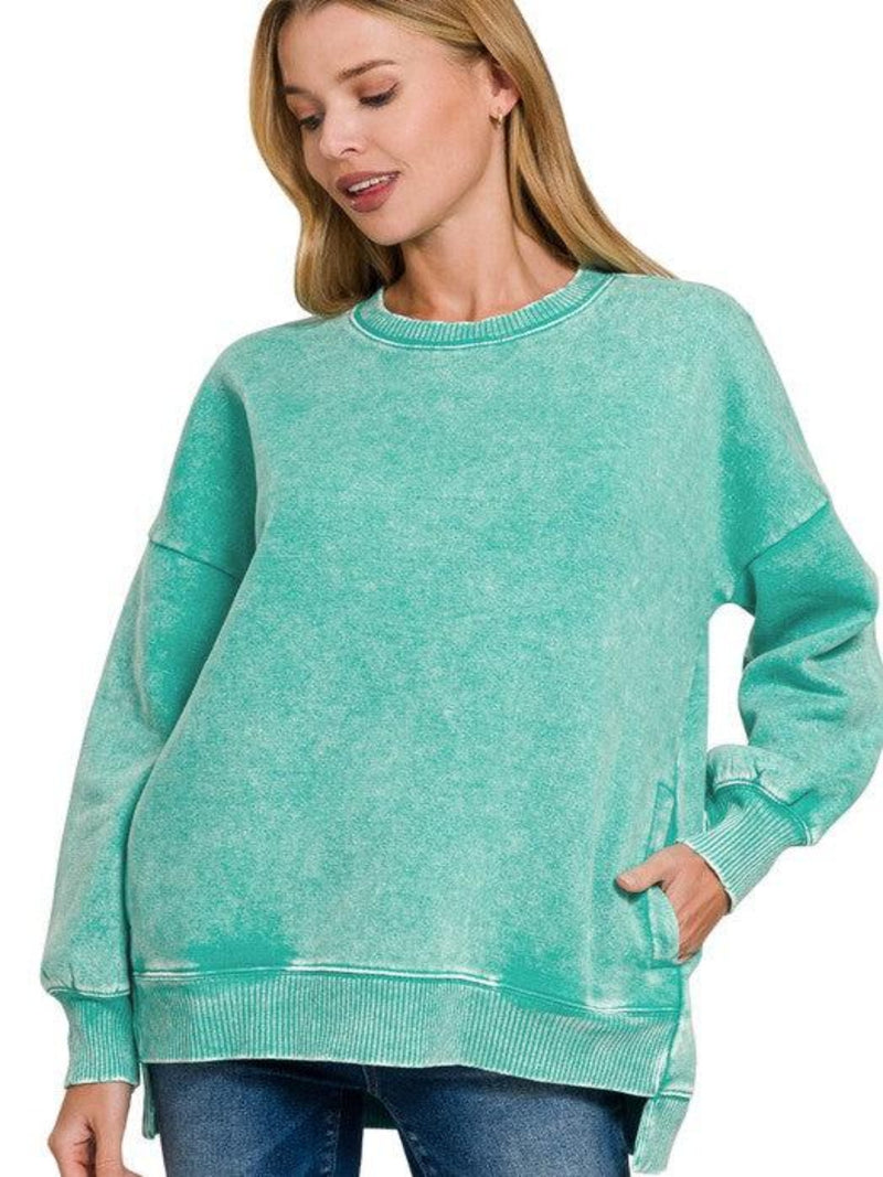 HELLO FALL FLEECE PULLOVER- TURQUOISE