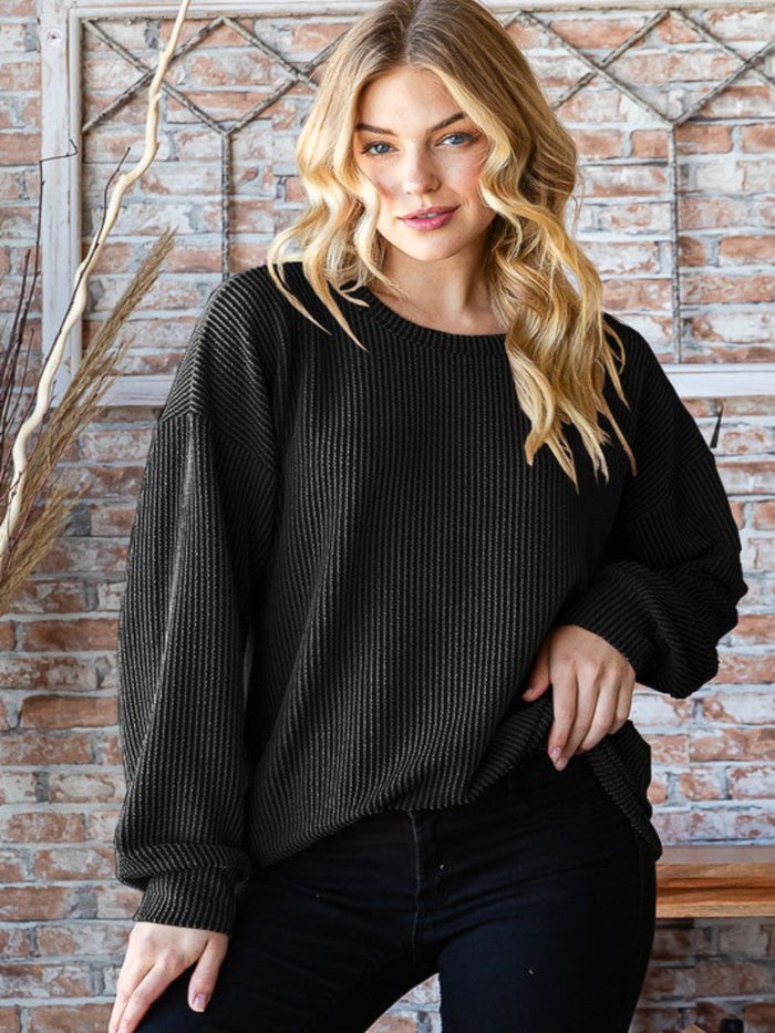 BRYNN RIBBED PULLOVER-BLACK