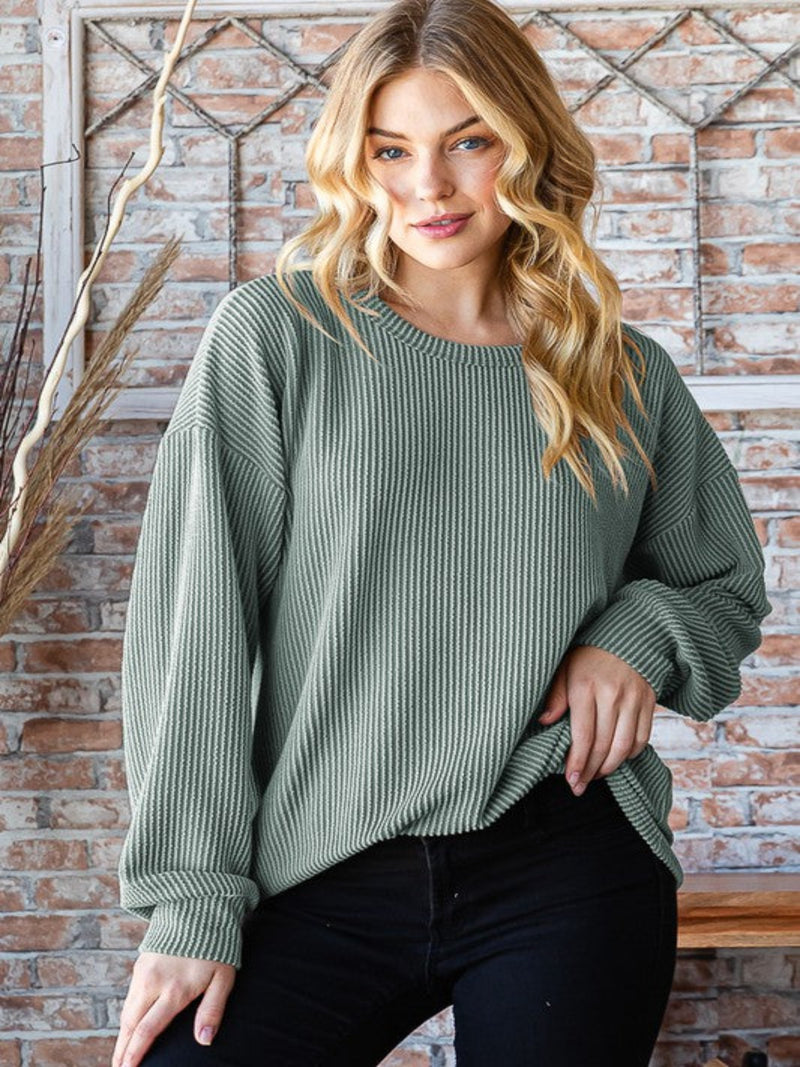 BRYNN RIBBED PULLOVER-OLIVE