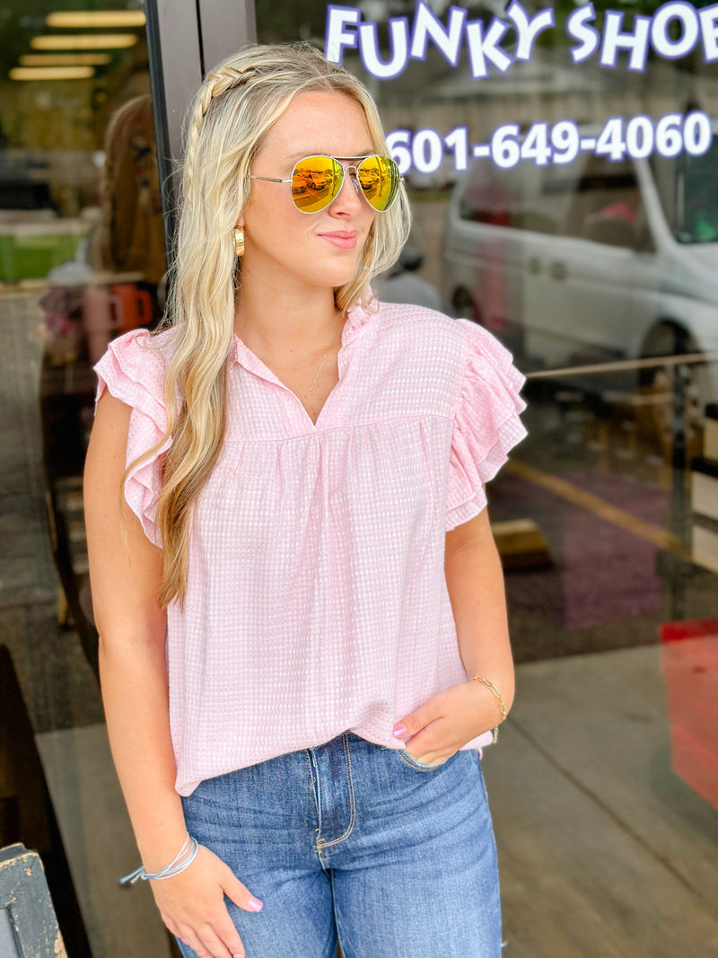 LILLITH FLUTTER SLEEVE TOP-PINK