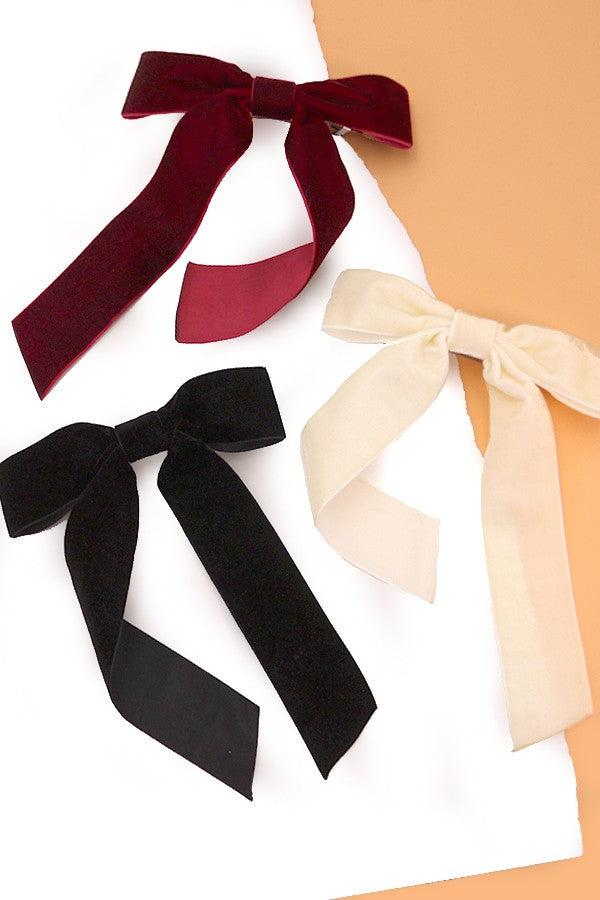 VELVET BOW LACE HAIR CLIP-BURGUNDY