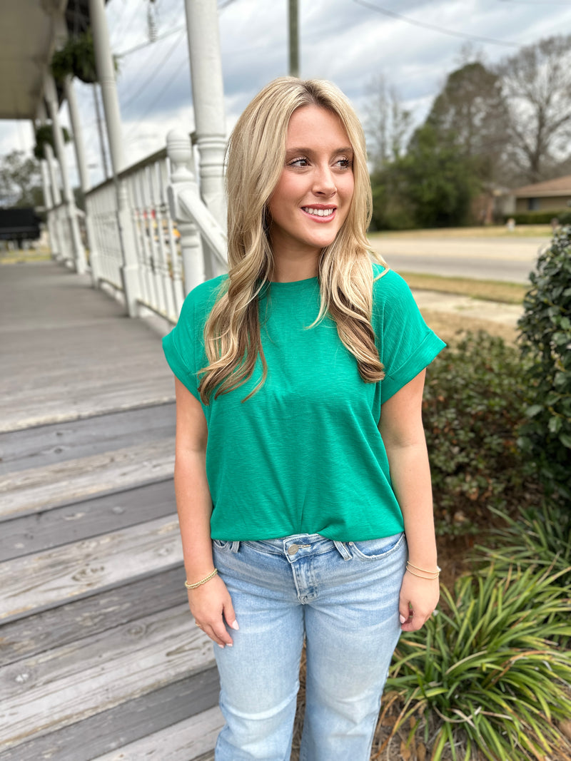 SPRING IS HERE COTTON TEE-KELLY GREEN