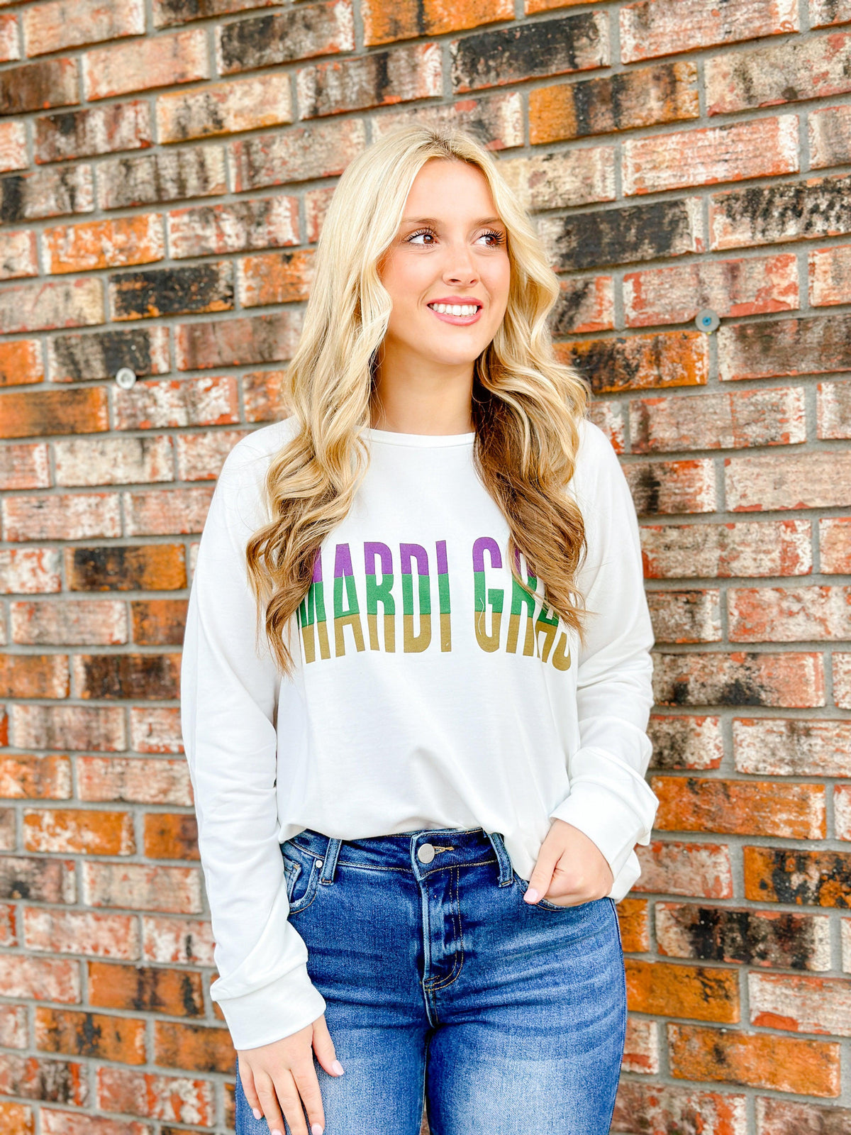 MARDI GRAS LONG SLEEVE PULLOVER-IVORY