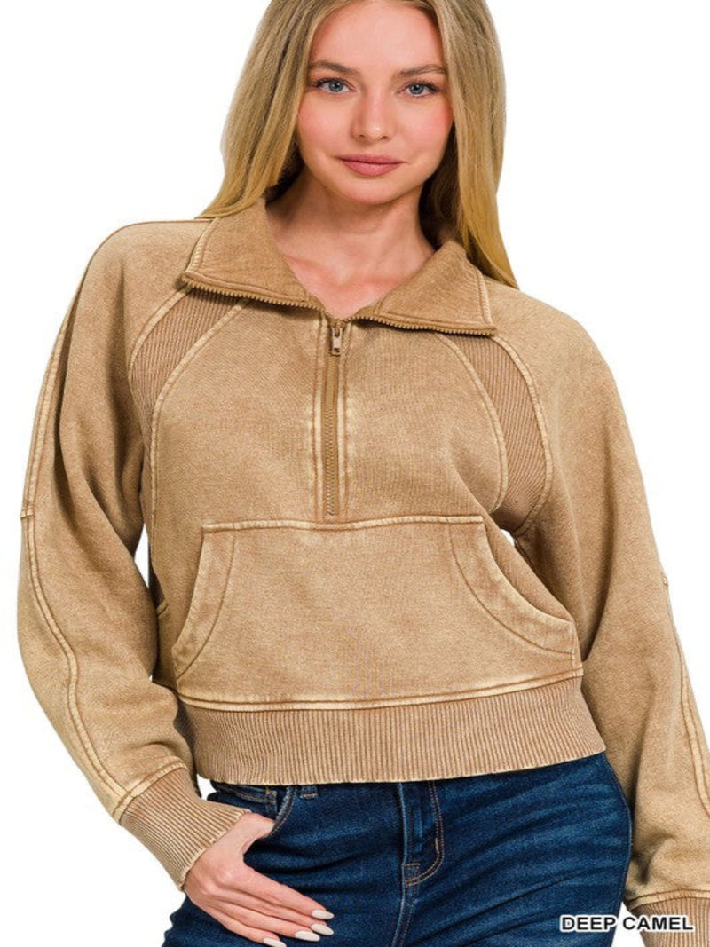 JOJO HALF ZIP FLEECE PULLOVER-CAMEL