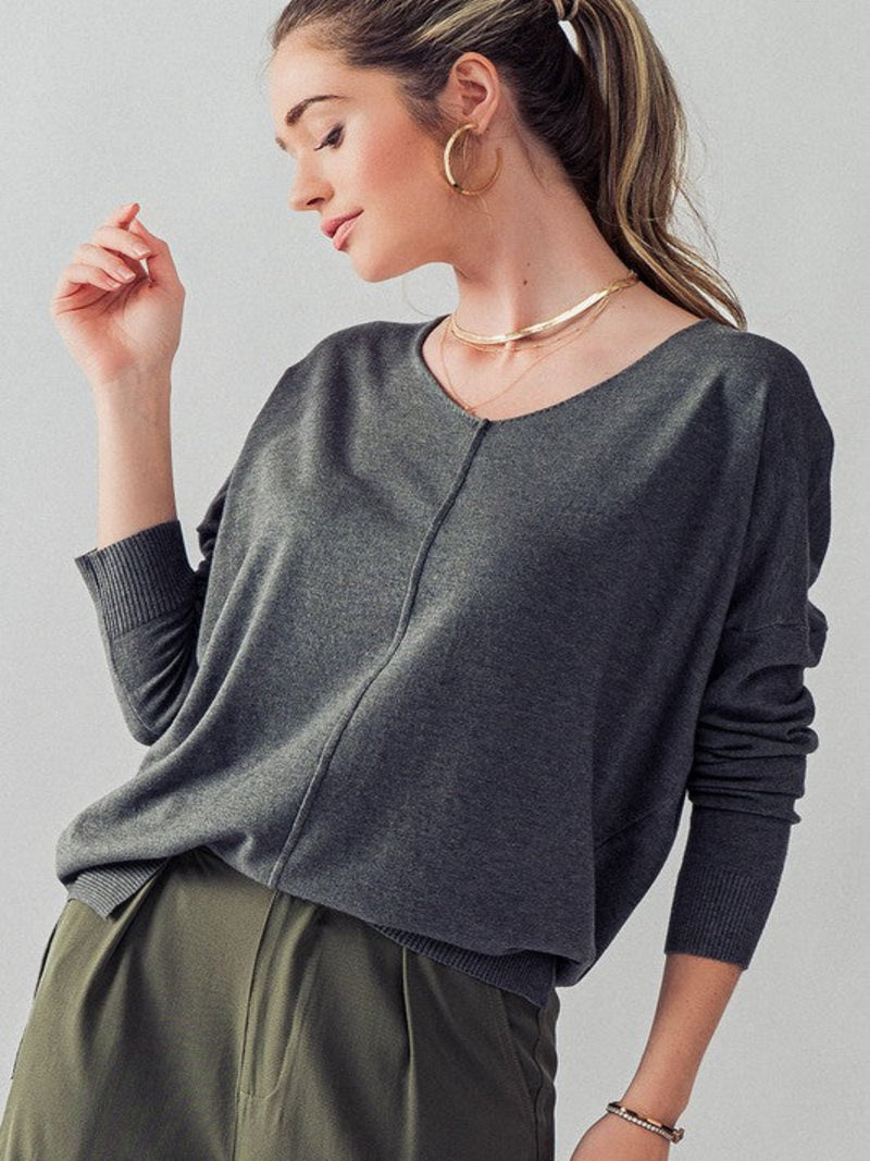 FALL ESSENTIAL TUNIC SWEATER-CHARCOAL