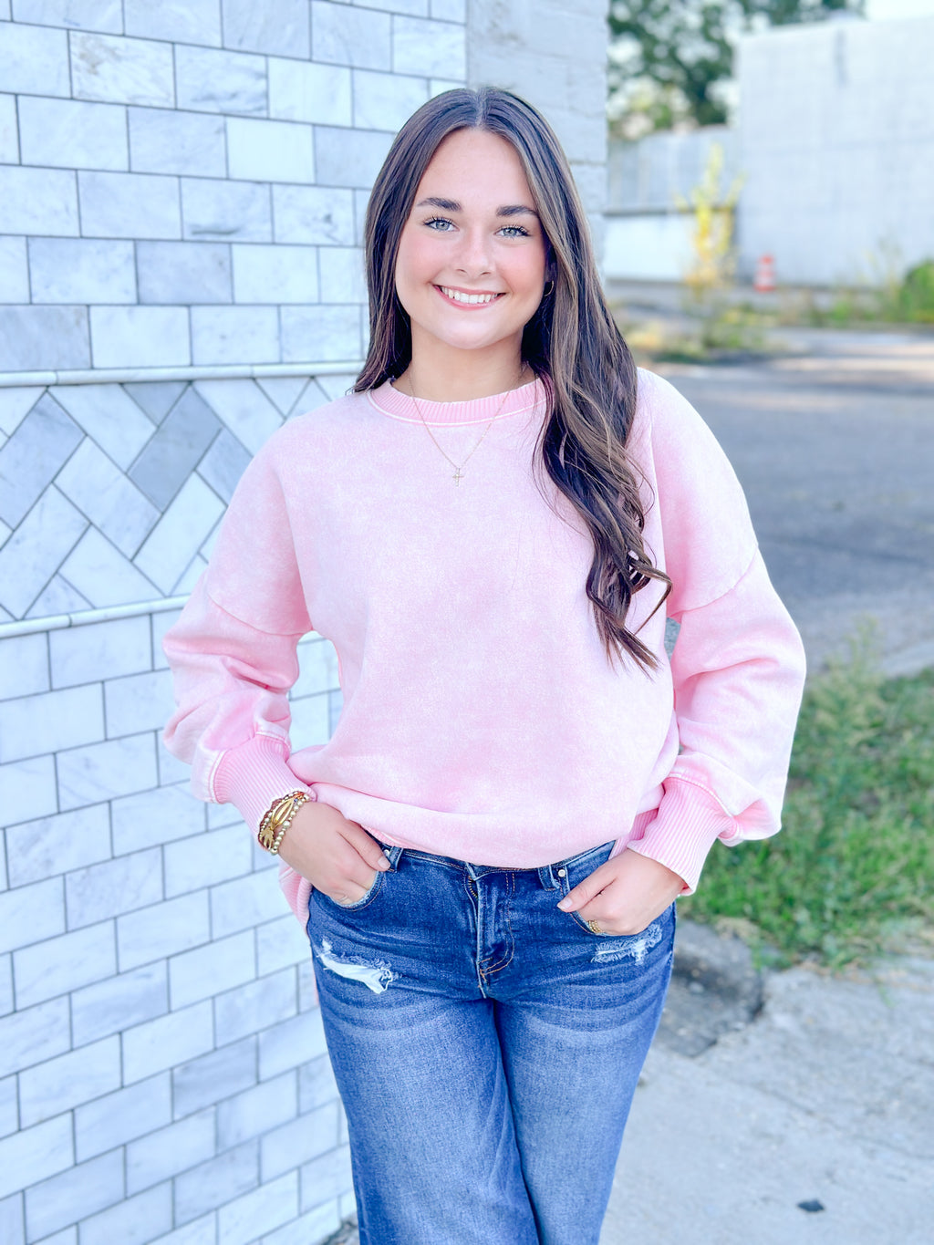 HELLO FALL FLEECE PULLOVER-DK PINK