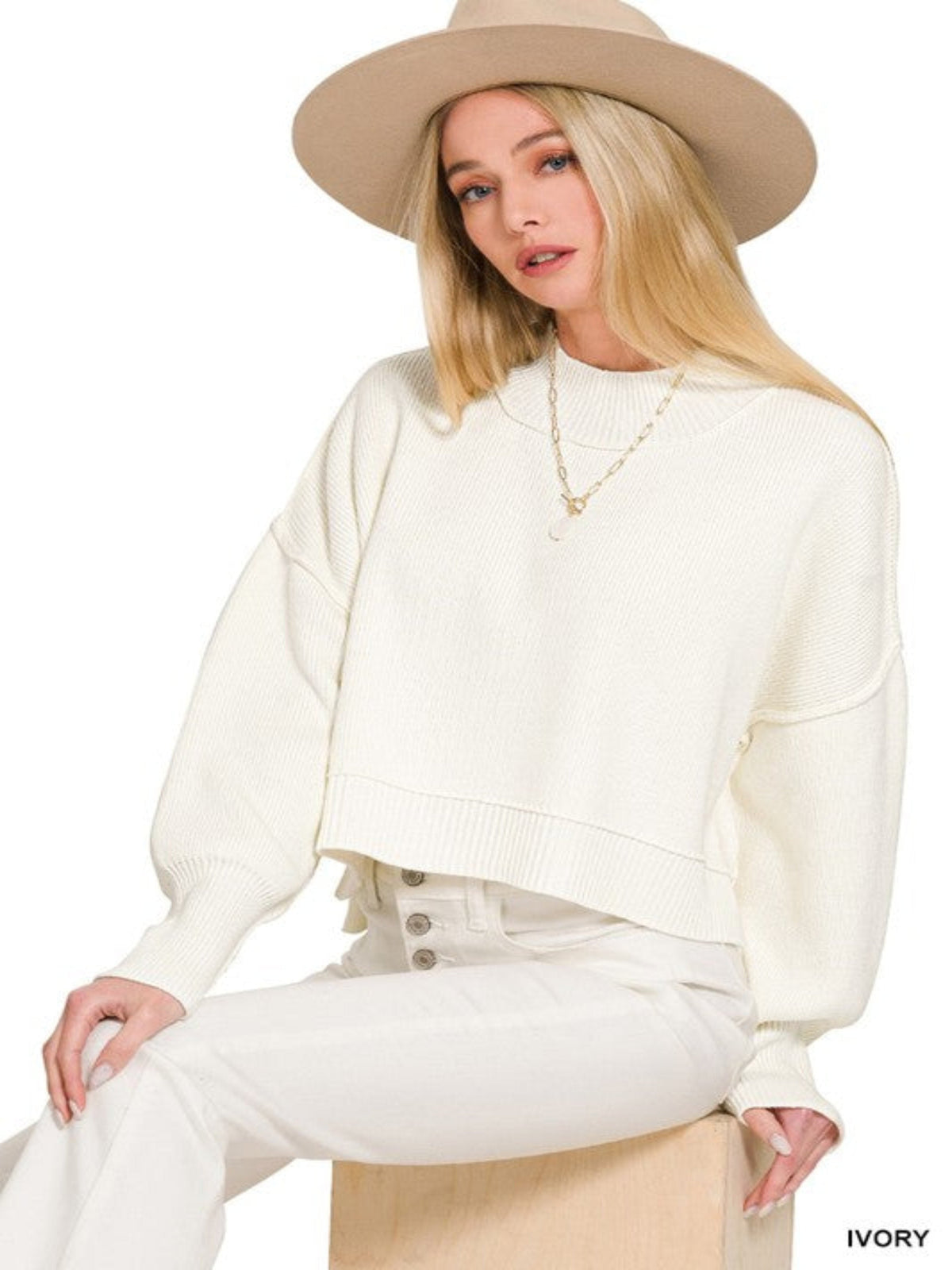 CALLIE CROPPED SWEATER-IVORY