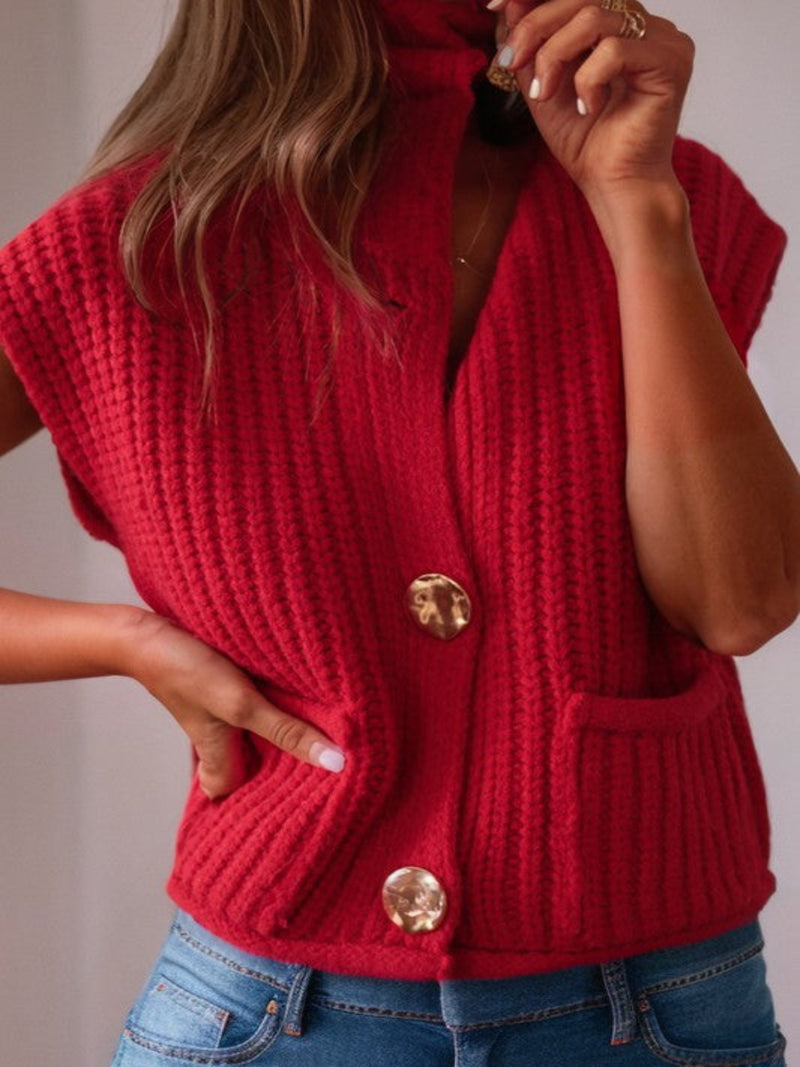 CROCHET BUTTON TOP-RED