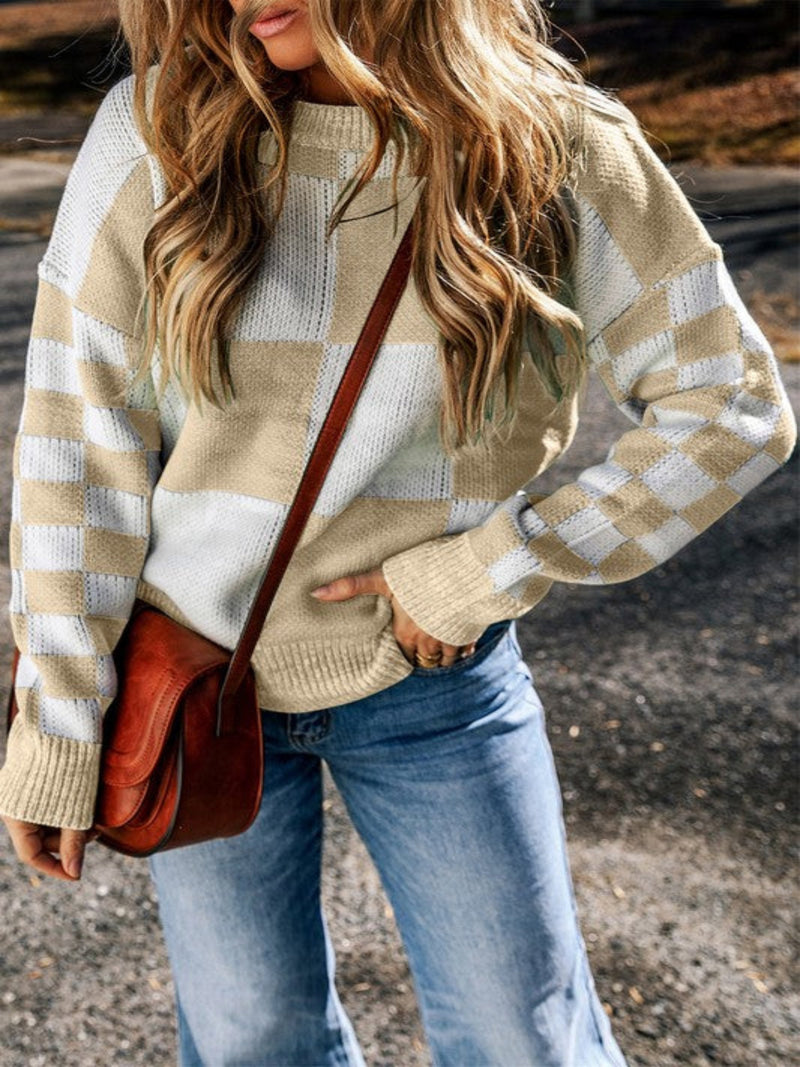 LEXIE BLOCK SWEATER-TAN