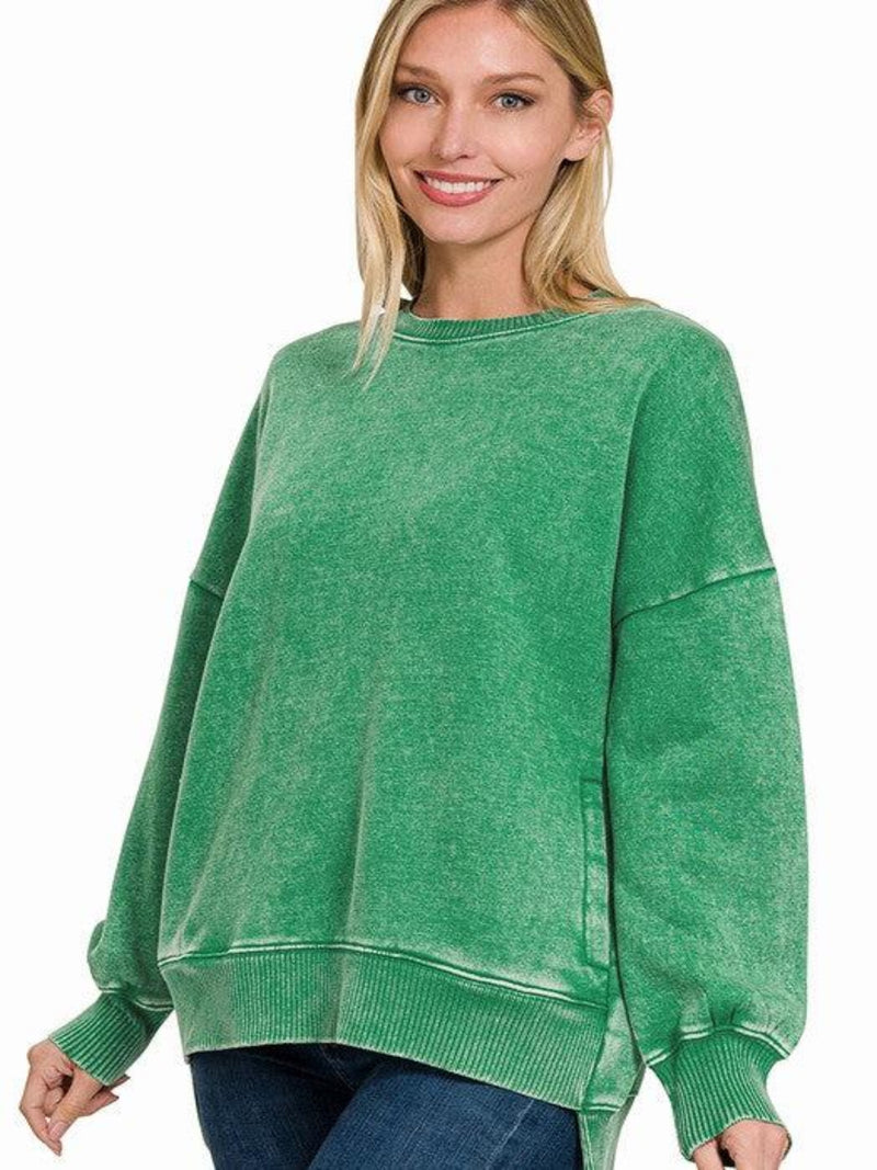 HELLO FALL FLEECE PULLOVER-KELLY GREEN