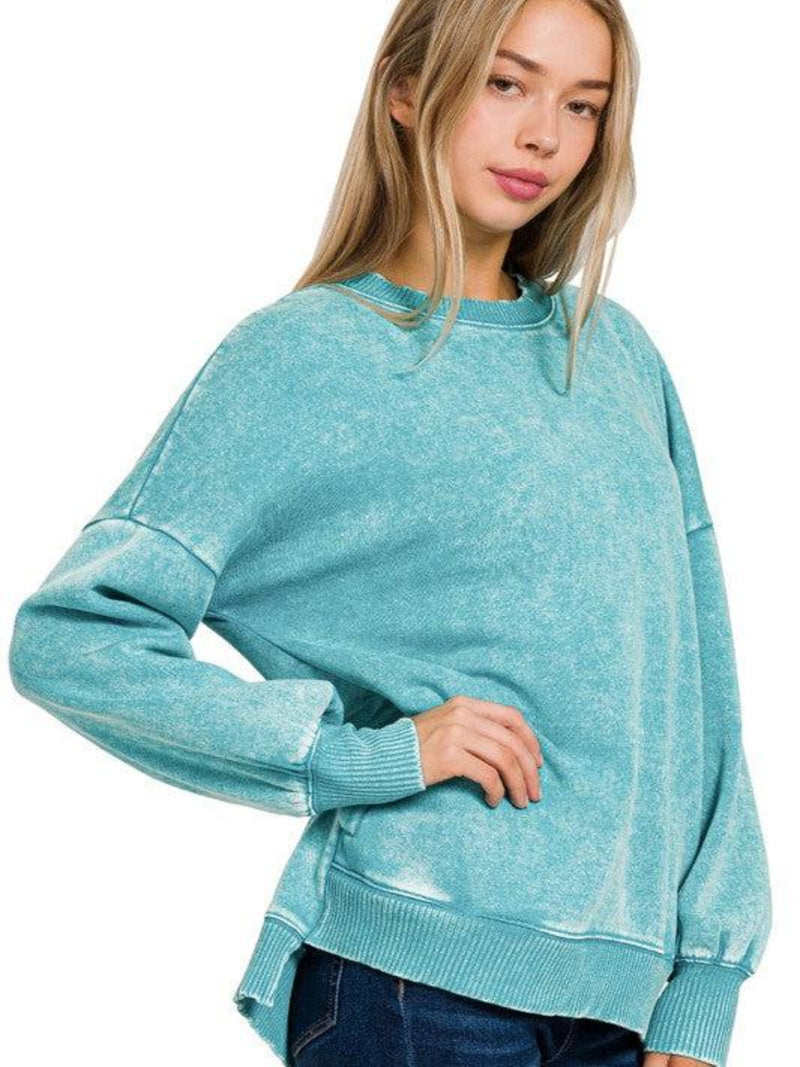 HELLO FALL FLEECE PULLOVER- TEAL