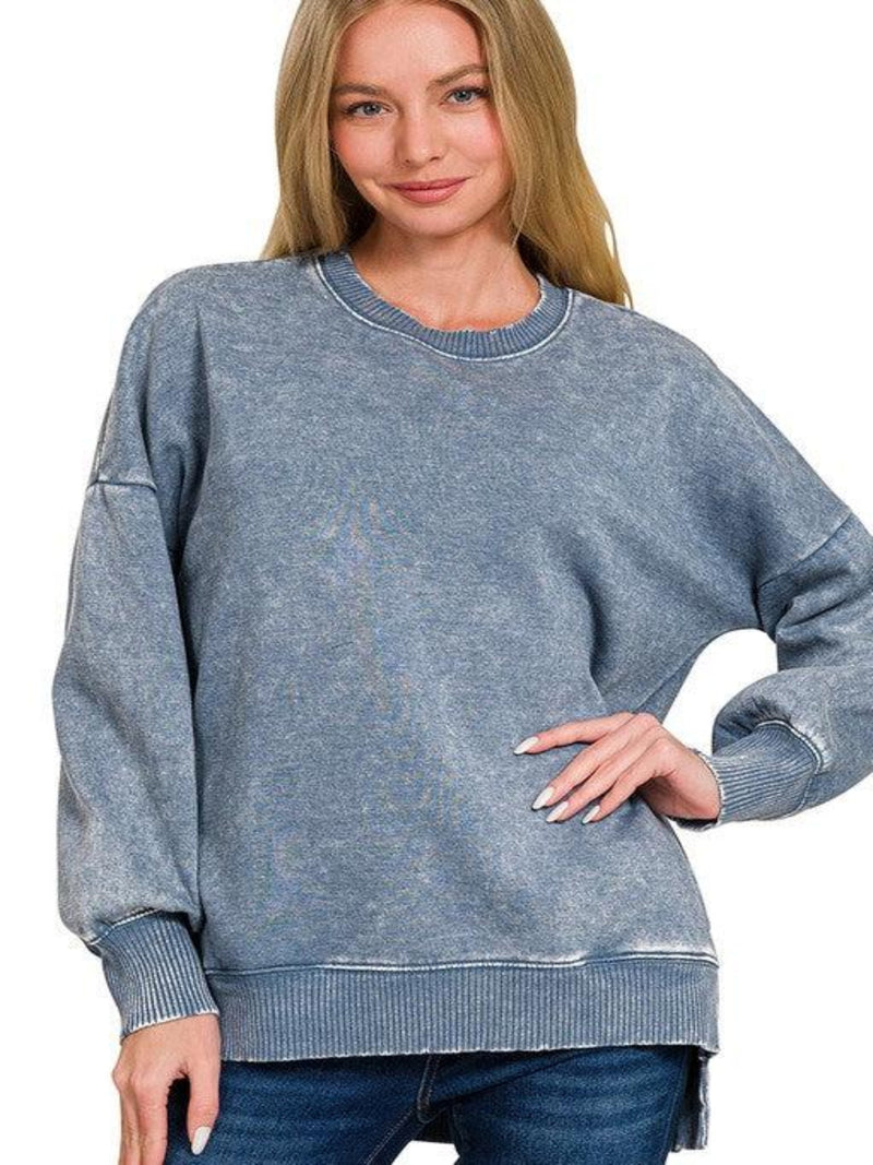 HELLO FALL FLEECE PULLOVER-DUSTY BLUE