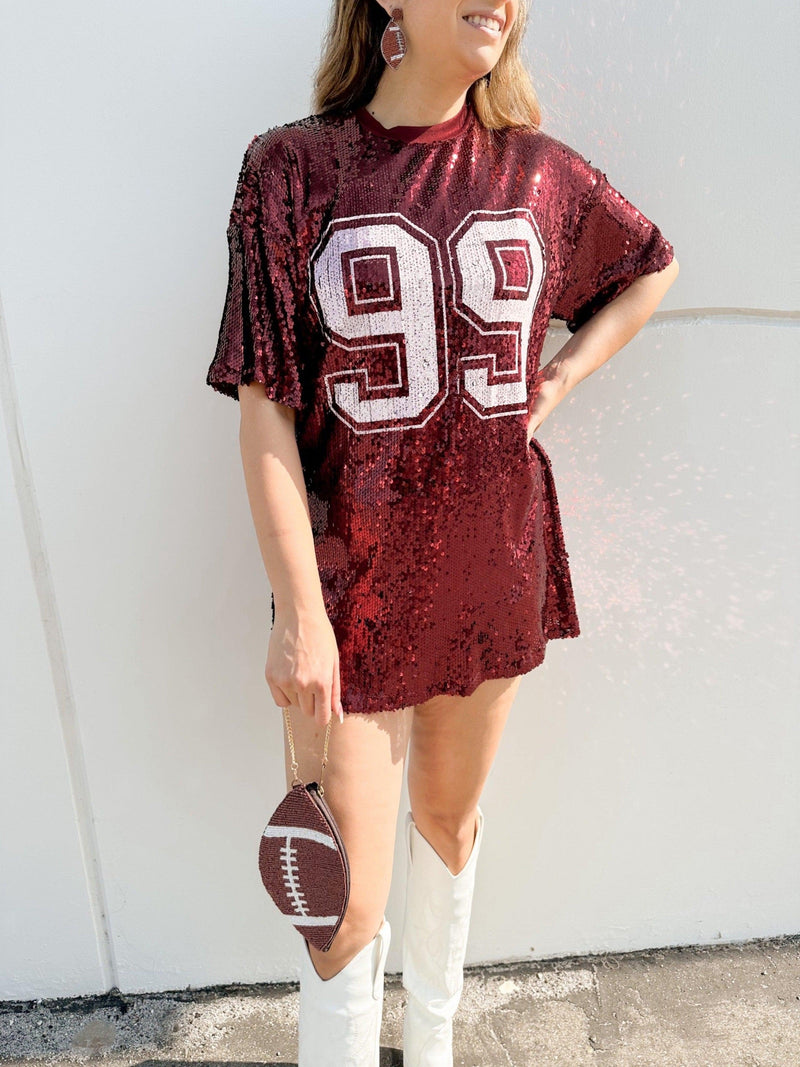 SEQUIN GAME DAY DRESS-MAROON