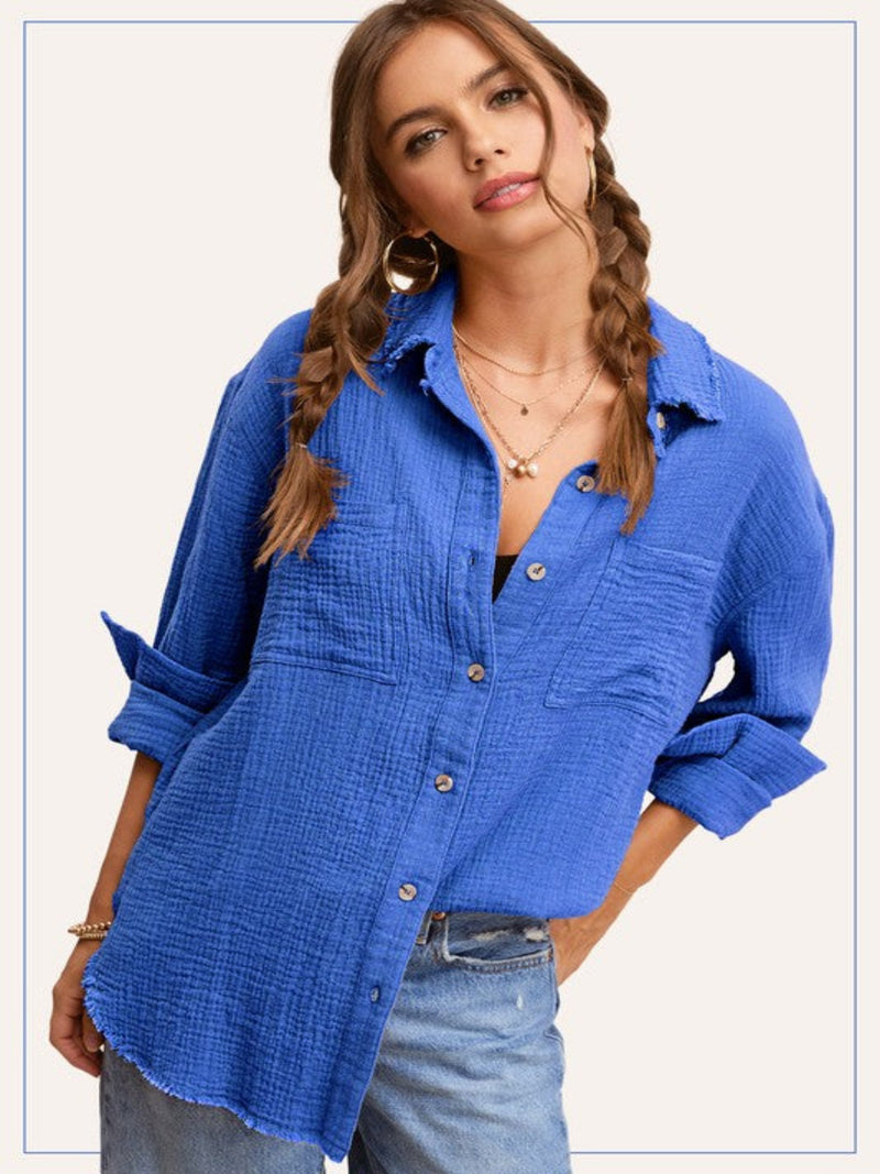 DANI BUTTON DOWN TOP- ROYAL BLUE