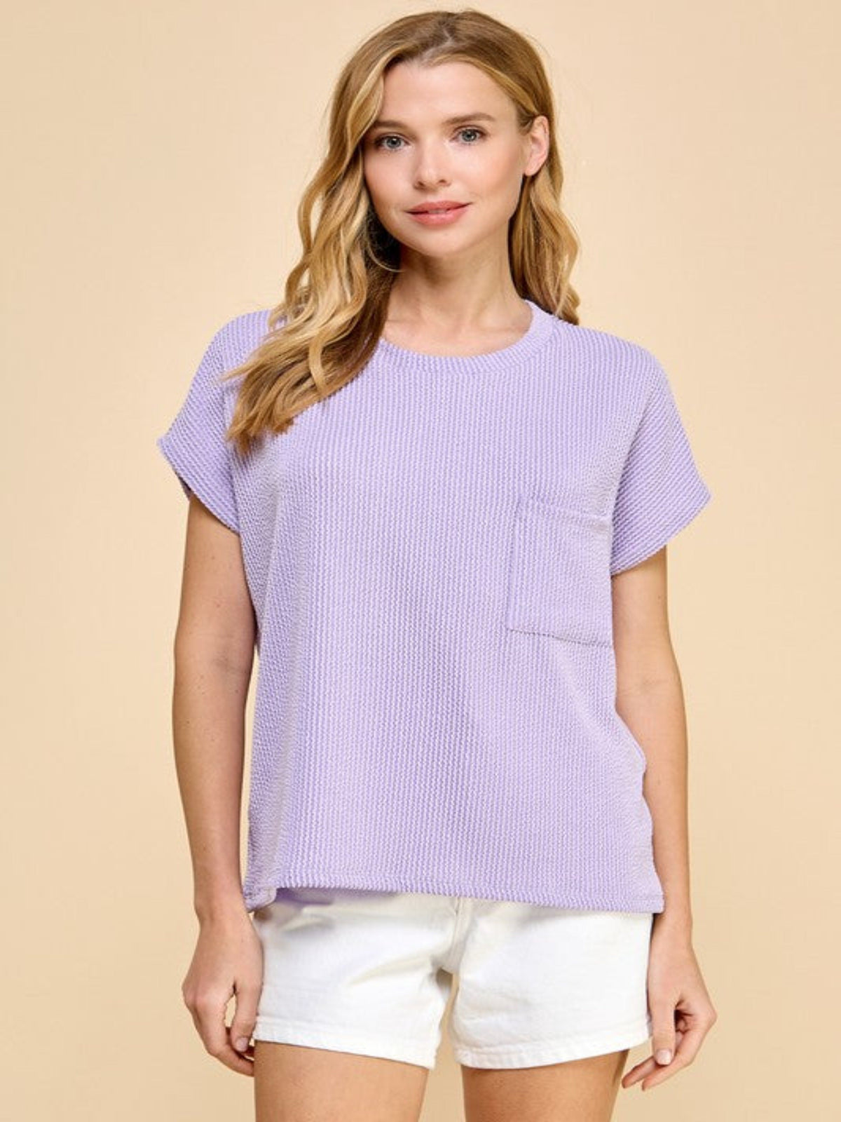 KAYLA RIBBED POCKET TOP-LAVENDER