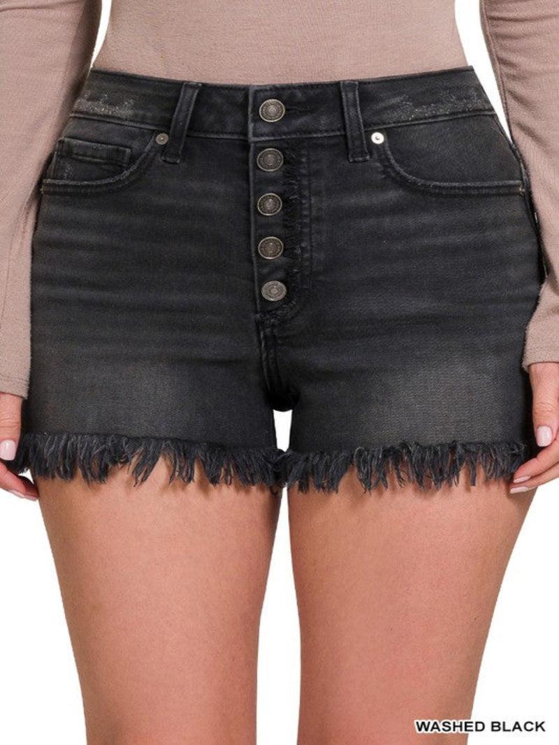 SASSY BUTTON FLY DENIN SHORTS-BLACK