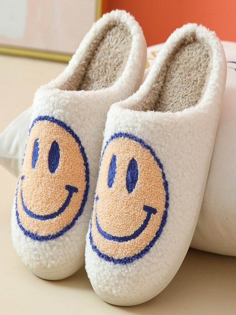 SMILEY FACE SLIPPERS-WHITE/ ROYAL BLUE